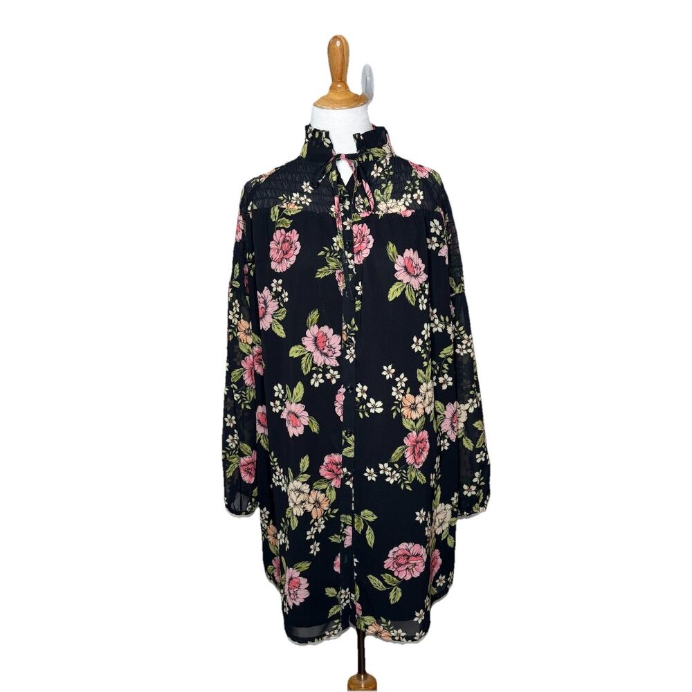Anthropologie Yumi Kimi Deep Love Black Astoria Flora tunic mini dress Sz Large